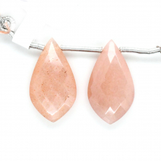 Peach Moonstone Drops Leaf Shape 22x12mm Drilled Beads Matching Pair