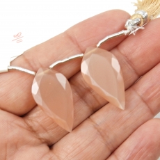 Peach Moonstone Drops Leaf Shape 25x13mm Drilled Beads Matching Pair
