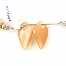 Peach Moonstone Drops Leaf Shape 26x13mm Front To Back Drilled Beads Matching Pair