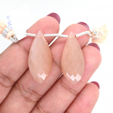 Peach Moonstone Drops Leaf Shape 29x13mm Drilled Beads Matching Pair