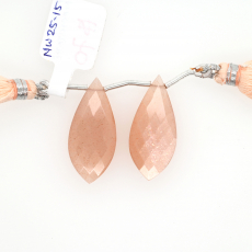 Peach Moonstone Drops Leaf Shape 29x13mm Drilled Beads Matching Pair