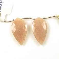 Peach Moonstone Drops Leaf Shape 29x16mm Drilled Beads Matching Pair