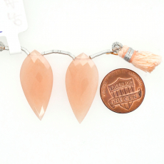 Peach Moonstone Drops leaf Shape 30X14 mm Drilled Beads Matching Pair