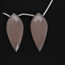 Peach Moonstone Drops Leaf Shape 30x14mm Drilled Beads Matching Pair
