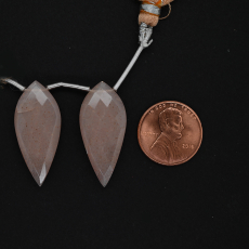 Peach Moonstone Drops Leaf Shape 30x14mm Drilled Beads Matching Pair