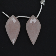 Peach Moonstone Drops Leaf Shape 30x15mm Drilled Beads Matching Pair