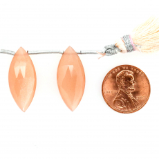 Peach Moonstone Drops Marquise Shape 25x11mm Drilled Beads Matching Pair