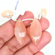 Peach Moonstone Drops Marquise Shape 27x12mm Drilled Beads Matching Pair