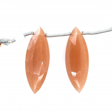 Peach Moonstone Drops Marquise Shape 34x12mm Drilled Bead Matching Pair