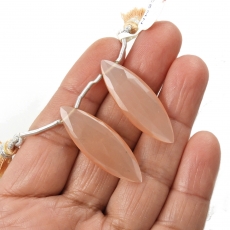 Peach Moonstone Drops Marquise Shape 35x12mm Drilled Beads Matching Pair
