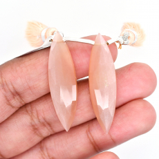 Peach Moonstone Drops Marquise Shape 37x10mm Drilled Beads Matching Pair