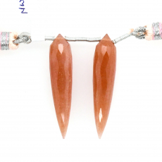 Peach Moonstone Drops Okra Shape 28x8mm Drilled Beads Matching Pair