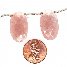 Peach Moonstone Drops Oval Shape 24x14mm Drilled Beads Matching Pair