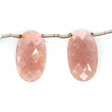 Peach Moonstone Drops Oval Shape 24x14mm Drilled Beads Matching Pair