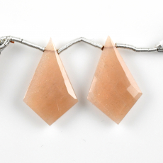 Peach Moonstone Drops Shield Shape 27x17mm Drilled Beads Matching Pair