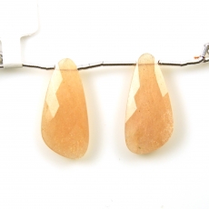 Peach Moonstone Drops Wing Shape 26x13mm Drilled Beads Matching Pair