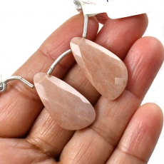 Peach Moonstone Drops Wing Shape 28x14mm Drilled Beads Matching Pair