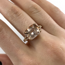 Peach Morganite Emerald Cushion 3.83 Carat Ring with Accent Diamonds in 14K Rose Gold