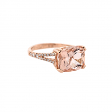 Peach Morganite Emerald Cushion 3.83 Carat Ring with Accent Diamonds in 14K Rose Gold