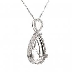 Pear Shape 16x8mm Pendant Semi Mount in 14K White Gold With White Diamonds (PD1474)