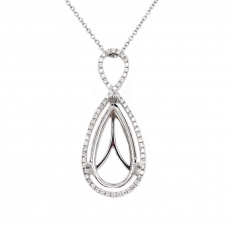 Pear Shape 16x8mm Pendant Semi Mount in 14K White Gold With White Diamonds (PD1474)