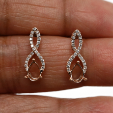 Pear Shape 6x4mm Earring Semi Mount in 14K Rose Gold with Accent Diamonds(ER1850)