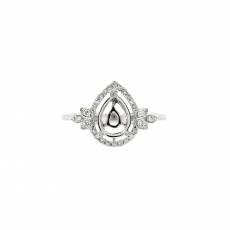 Pear Shape 8.5x6mm Ring Semi Mount in 14K White Gold with Accent Diamonds