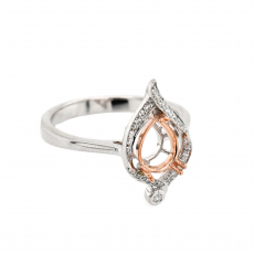 Pear Shape 8x6mm Ring Semi Mount in 14K Dual Tone (White/Rose Gold) With White Diamonds (RG2570