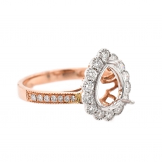 Pear Shape 9X7mm Ring Semi Mount in 14K Dual Tone (White/Rose Gold) With White Diamonds (RSHP066)