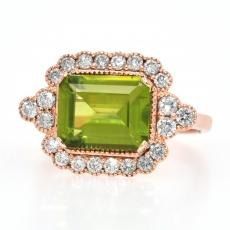 Peridot 3.30 Carat With Accented Diamond Ring In 14K Rose Gold