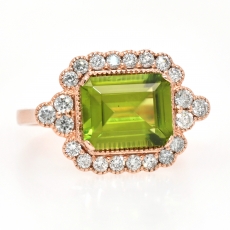 Peridot 3.30 Carat With Accented Diamond Ring In 14K Rose Gold