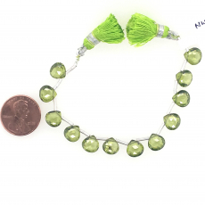 Peridot Hydro Drops Heart Shape 8mm Drilled Beads 12 Pieces