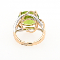 Peridot Oval 7.22 Carat Ring With Accented Diamond In 14K Dual Tone (Yellow And White) Gold