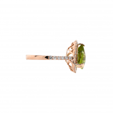 Peridot Trillion 4.26 Carat Ring with Accent Diamonds in 14K Rose Gold