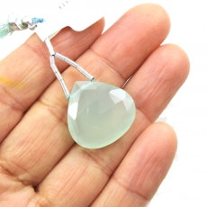 Peruvian Blue Chalcedony Drop Heart Shape 20x20mm Drilled Bead Single Pendant Piece