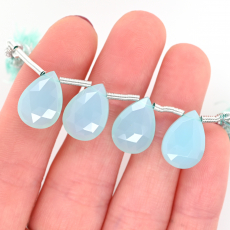 Peruvian Blue Chalcedony Drops Almond Shape 14x10mm Drilled Beads 4 Pieces