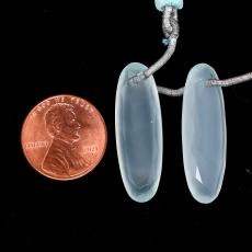 Peruvian Blue Chalcedony Drops Oval Shape 30x10mm Front to Back Drilled Beads Matching Pair