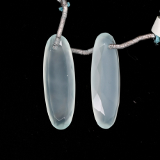 Peruvian Blue Chalcedony Drops Oval Shape 30x10mm Front to Back Drilled Beads Matching Pair