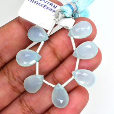 Peruvian Chalcedony Drop Almond Shape 12x8mm Drilled Bead 7 Pieces Line
