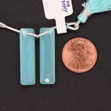 Peruvian Chalcedony Drops Baguette Shape 36x10mm Front to Back Drilled Bead Matching Pair