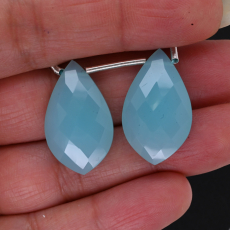 Peruvian Chalcedony Drops Leaf Shape 25x15mm Drilled Bead Matching Pair