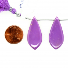 Phosphosiderite Drops Leaf Shape 34x15mm Drilled Beads Matching Pair