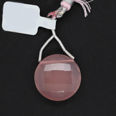 Pink Chalcedony Drop Coin Shape 23mm Drilled Bead Single Pendant Piece