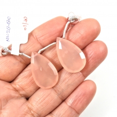 Pink Chalcedony Drops Almond Shape 22x15mm Drilled Beads Matching Pair