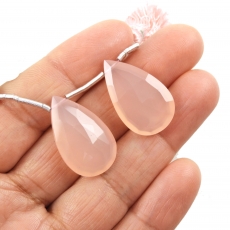 Pink Chalcedony Drops Almond Shape 25x15mm Drilled Beads Matching Pair