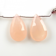 Pink Chalcedony Drops Almond Shape 25x15mm Drilled Beads Matching Pair