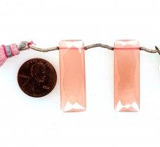 Pink Chalcedony Drops Baguette Shape  30x12mm Drilled Beads Matching Pair