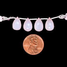 Pink Chalcedony Drops Briolette Shape 12x8mm Drilled Beads 4 Pieces