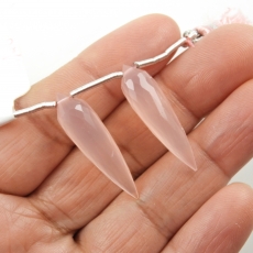 Pink Chalcedony Drops Briolette Shape 29x8mm Drilled Beads Matching Pair