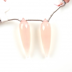 Pink Chalcedony Drops Briolette Shape 29x8mm Drilled Beads Matching Pair